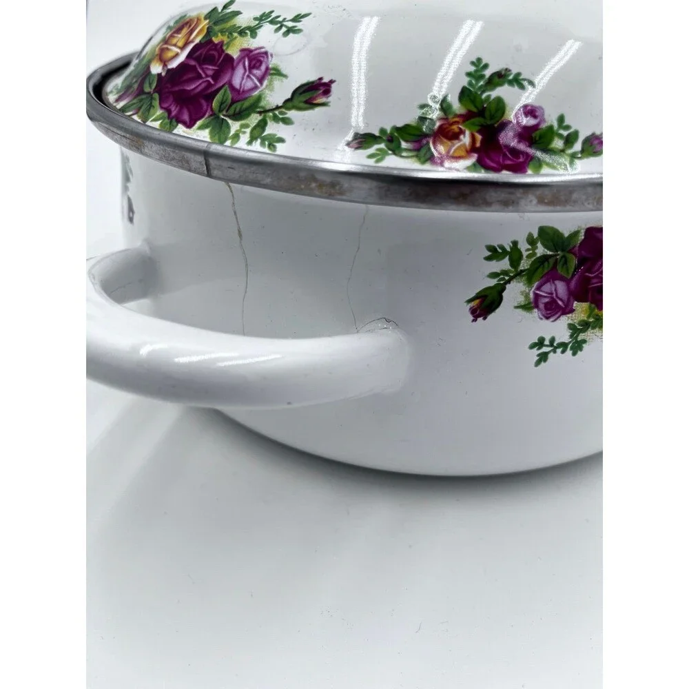 Vintage Royal Albert Old Country Roses Enamel Lidded Casserole Pot Germany Prinz